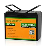 ECO-WORTHY LiFePO4 100Ah 12V Batterie mit BMS Low Temperature Schutz und 4000-15000 Zyklen, 1280Wh...
